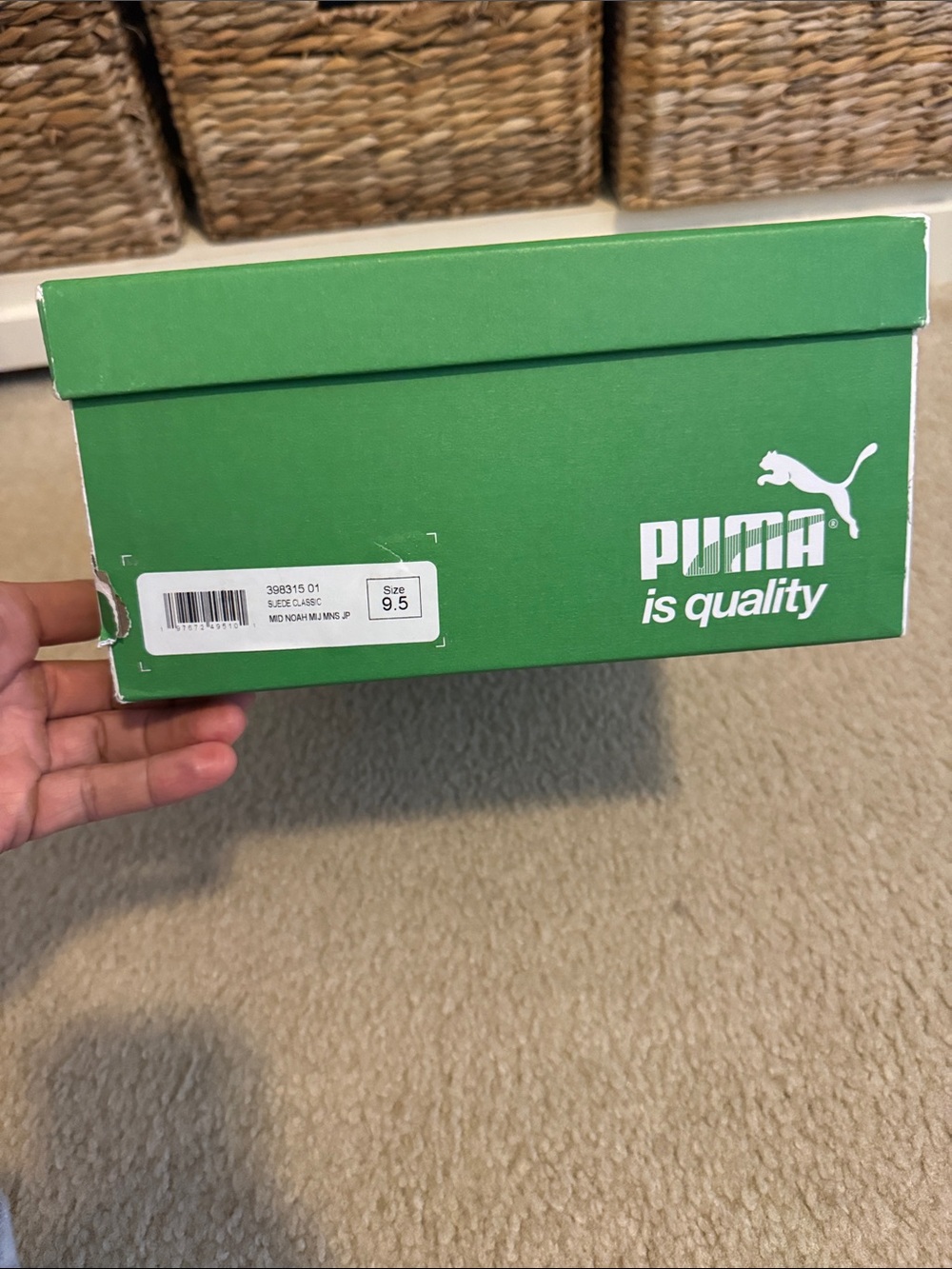 Puma green shoe box with white logo